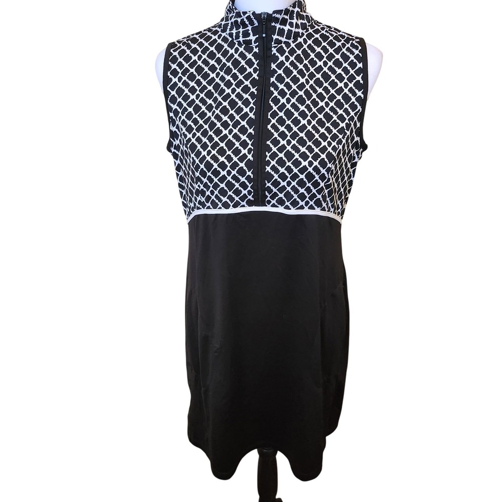 Zenergy Golf by Chico's Black White Geo Print Sleeveless Zip Neck Dress